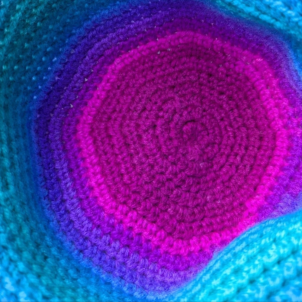 Handmade Gradient Pink Purple Blue Green Crochet Sun Bucket Hat One Size